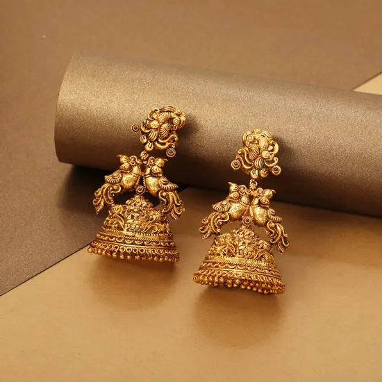 Propitious Peacock Jumka Earringsset in 92.5 Gold Silver 68.24 gm
